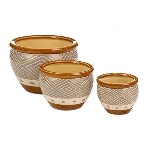 Summerfield Terrace Summerfield Terrace 10018507 Earth-tone Ceramic Diamond Pattern Planter Set 10018507